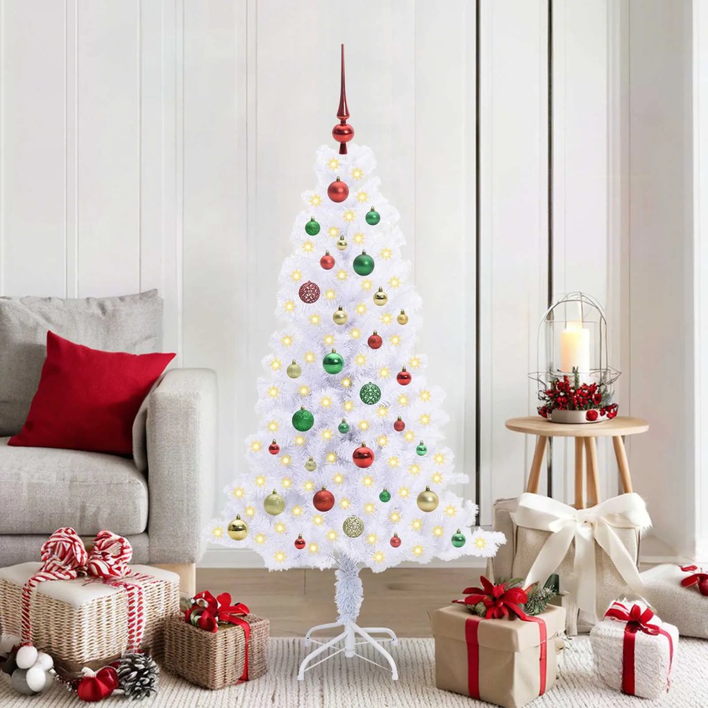 vidaXL Árvore de Natal Artificial com 150 LEDs Branco 150 cm PVC e Aço