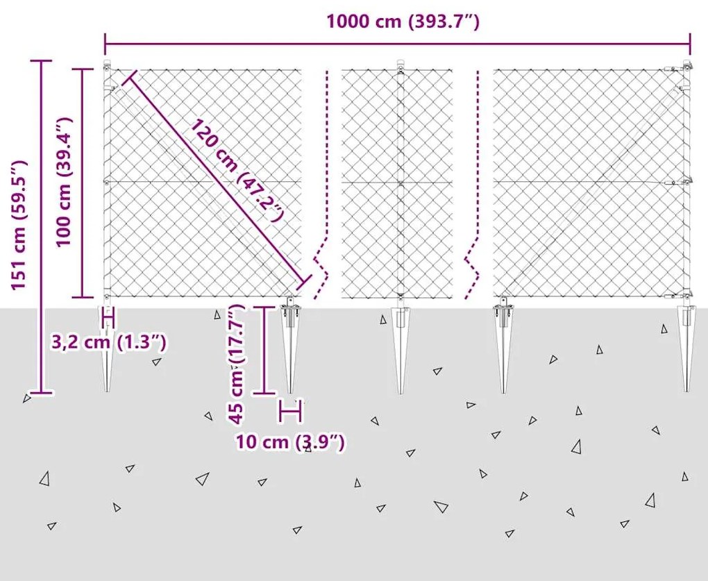 Conjunto de Postes de Cerca Prateado 10 x 1 m Aço galvanizado