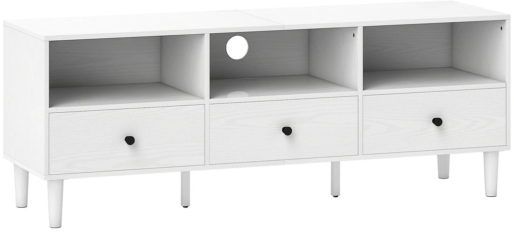 HOMCOM Móvel de TV Moderno com 3 Compartimentos Abertos 3 Gavetas para Televisão de 45/55/65 Polegadas 120x34x45 cm Branco