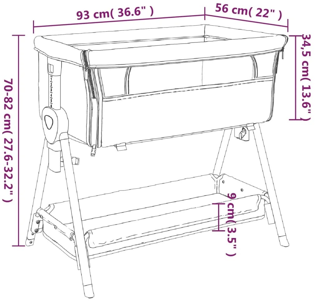 Cama de bebé com colchão tecido de linho cinzento-escuro