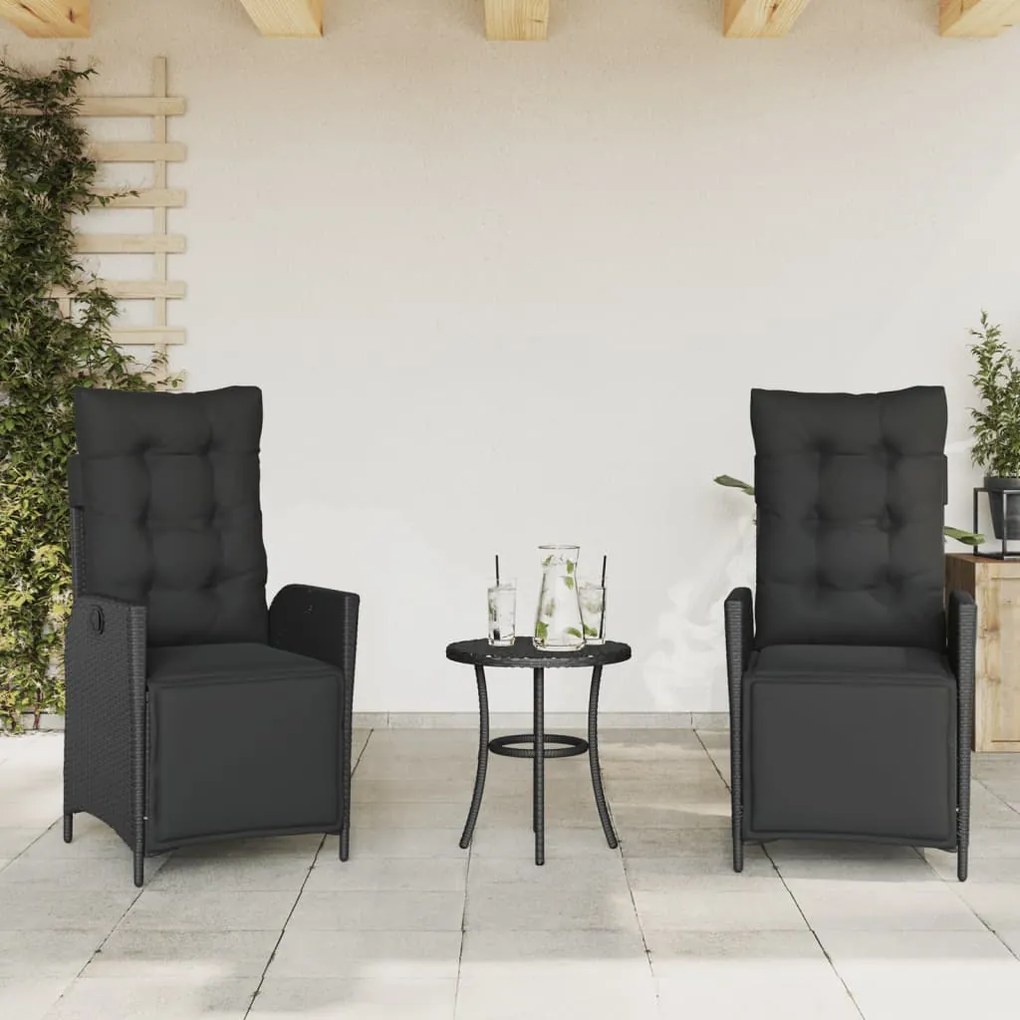 vidaXL Cadeiras jardim reclináveis 2 pcs c/ apoio de pés vime PE preto