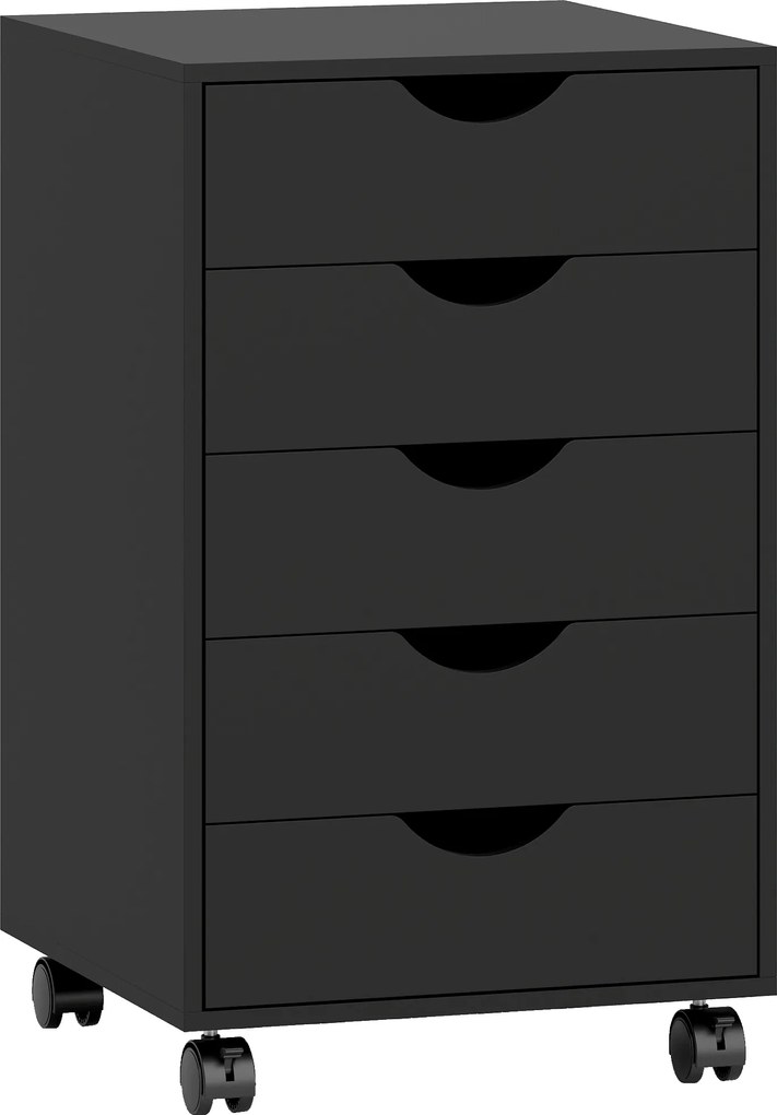 HOMCOM Bloco de Gavetas com Rodas Bloco de Gavetas para Escritório com 5 Gavetas  40x40x67 cm Preto | Aosom Portugal