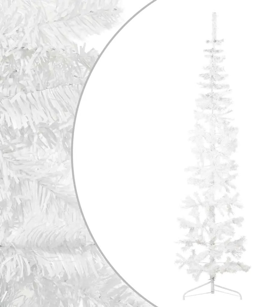 Meia árvore de Natal fina com suporte 210 cm branco