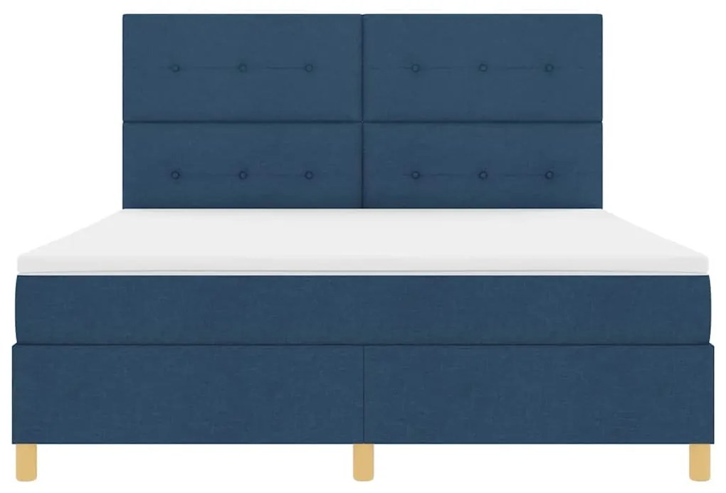 Cama Box Spring com Colchão &amp; LED Azul 180x200 cm Tecido