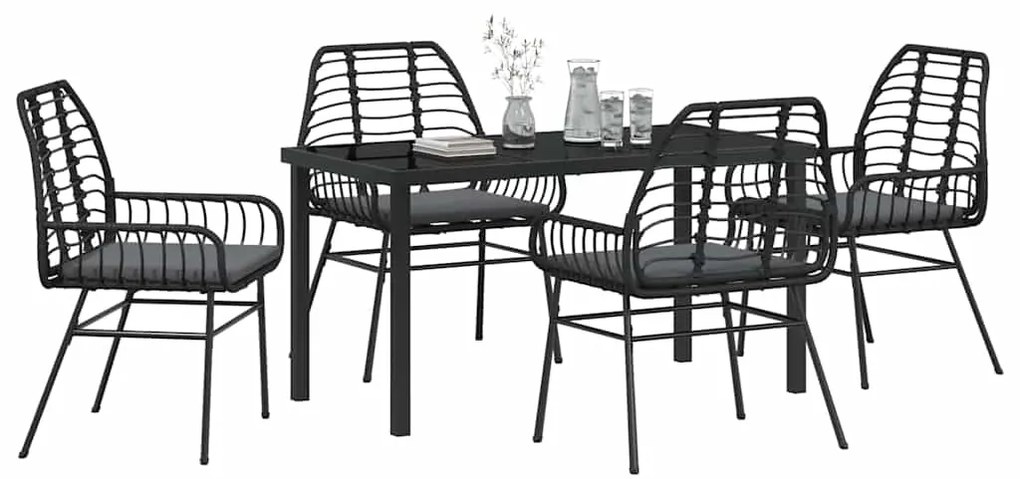 Conjunto de Jantar para Jardim com 5 Peças e Almofadas Pretas em Ratta
