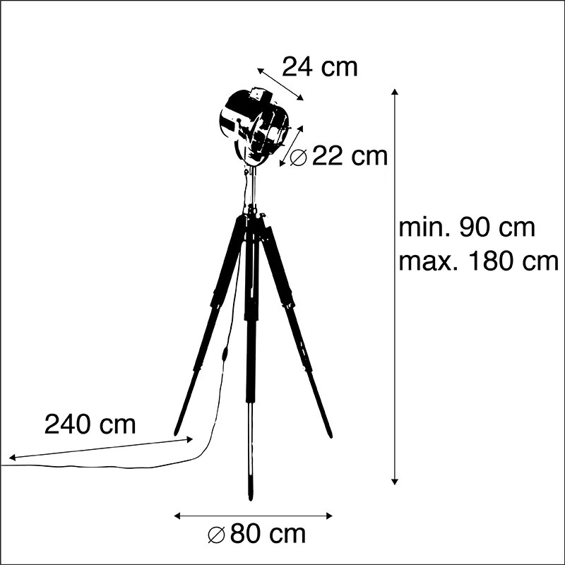 Candeeiro de pé com tripé de madeira e spot de estúdio - Tripod Shiny Industrial