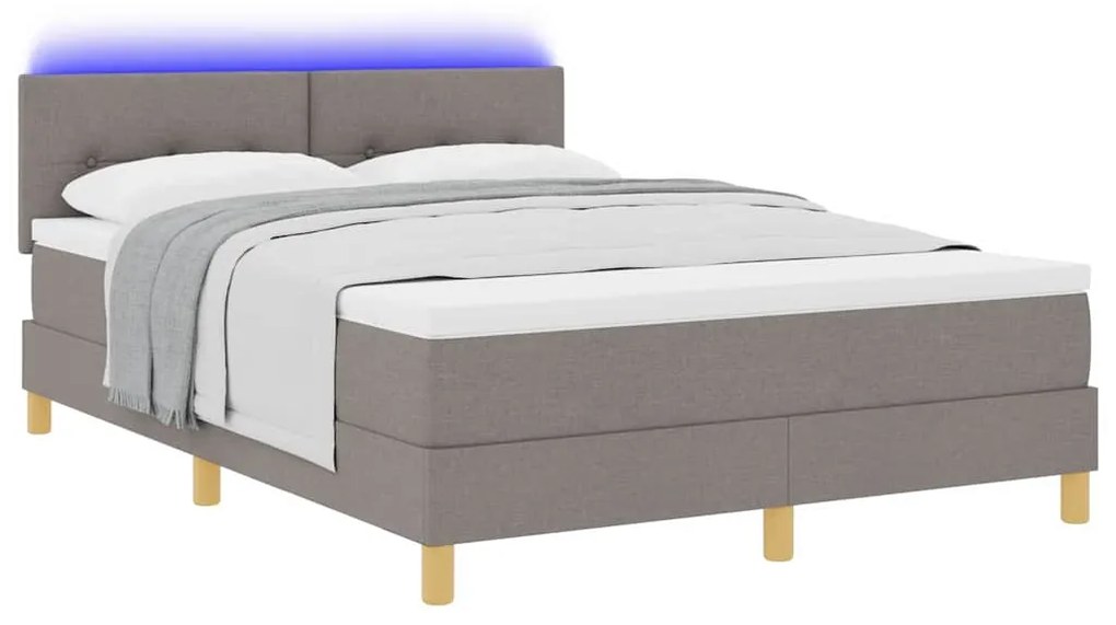 Cama Box Spring com Colchão e LED Taupe 140x200 cm Tecido