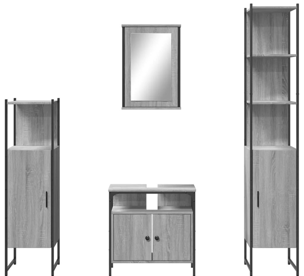 4 pcs Conjunto móveis casa de banho madeira proc. cinza sonoma