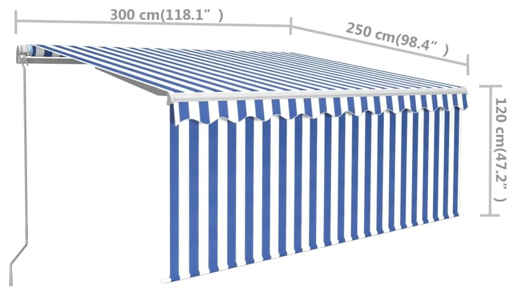 Toldo retrátil manual com estore 3x2,5 m azul e branco