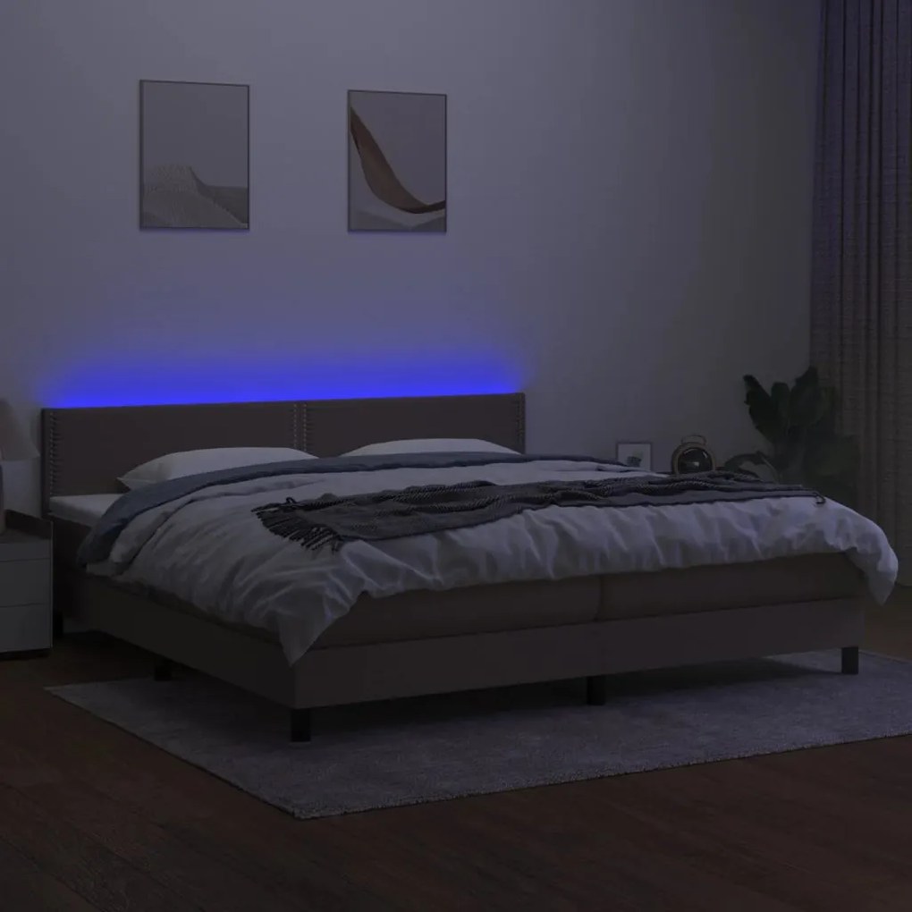 Cama box spring colchão/LED 200x200cm tecido cinza-acastanhado