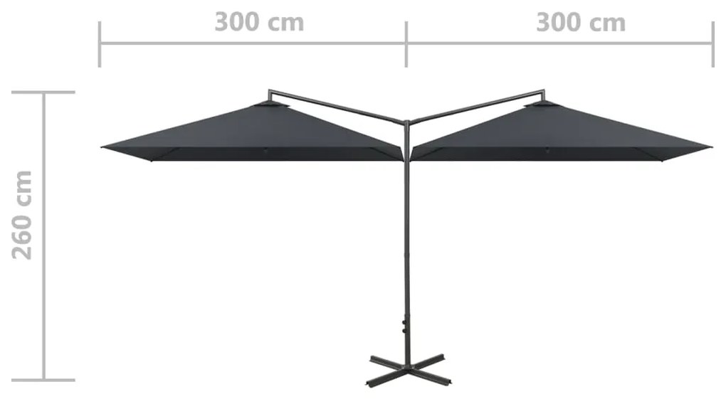 Guarda-sol duplo com mastro de aço 600x300 cm antracite