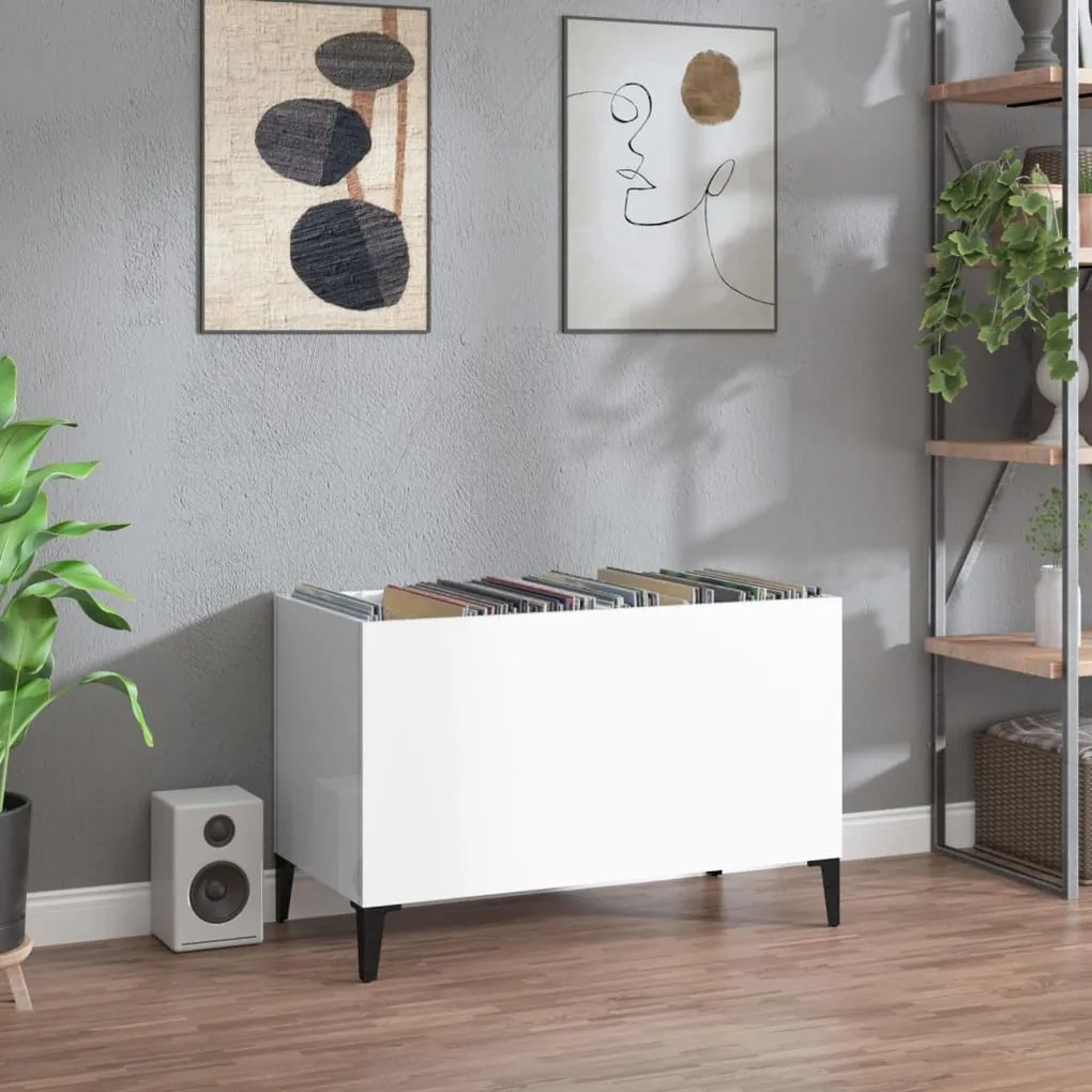 vidaXL Armário p/ discos 74,5x38x48 cm deriv. madeira branco brilhante