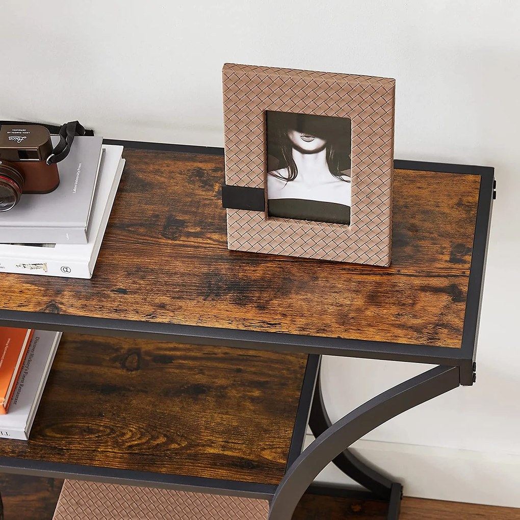 Mesa consola de estilo industrial 3 prateleiras 120 x 30 x 80 cm Castanho Vintage-preto