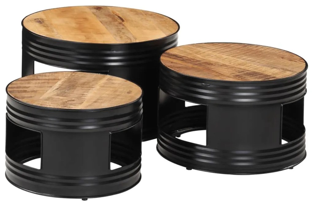 vidaXL Mesas de bar formato de tambor 3 pcs mangueira áspera maciça