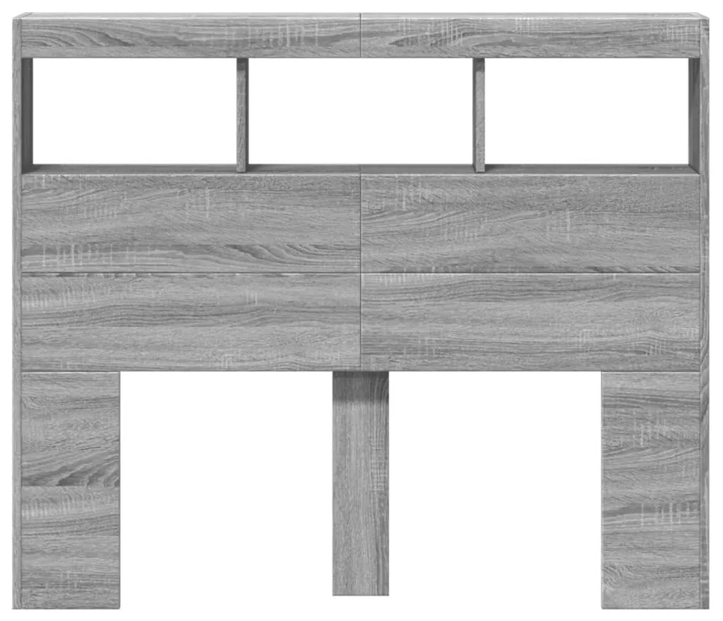 Armário de cabeceira c/ luzes LED 120x17x102 cm cinzento sonoma