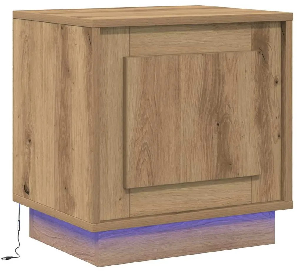 Criado-mudo com Luzes de LED Carvalho Artesanal 44x34,5x45 cm