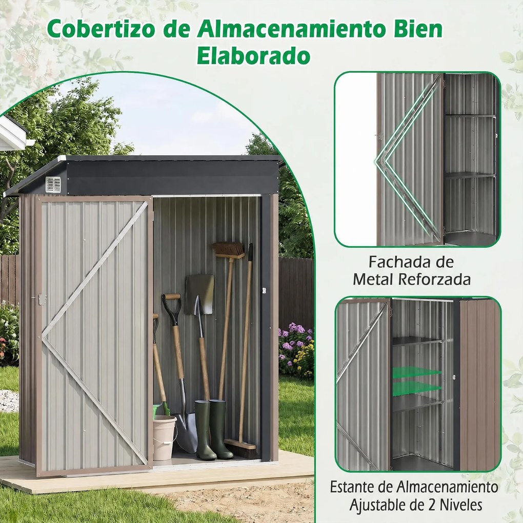 Abrigo para Ferramentas de Exterior, 150 x 89,5 x 186 cm, Prateleiras Ajustáveis, Cinzento