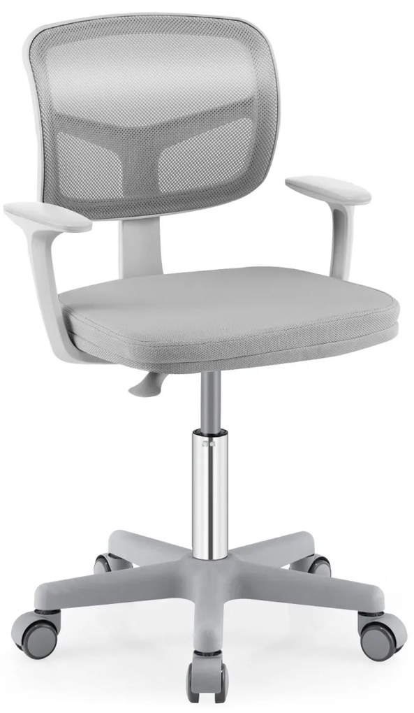 Cadeira Secretária para Crianças Ergonómica com Rodas Cadeira Giratória Altura Ajustável Apoio Lombar Cinza