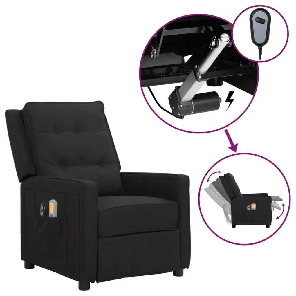 vidaXL Poltrona de massagens elétrica tecido preto