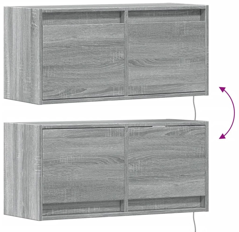 Móvel de parede p/ TV c/ luzes LED 80x31x35 cm cinzento sonoma