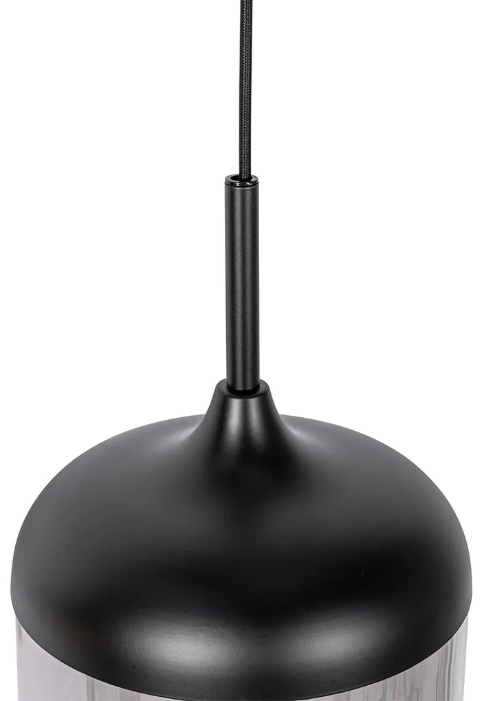 Candeeiro de suspensão design preto com dourado e vidro fumê 3 luzes - Kyan