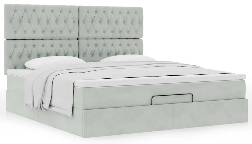 Estrutura cama otomana colchões 180x200cm veludo cinzento claro