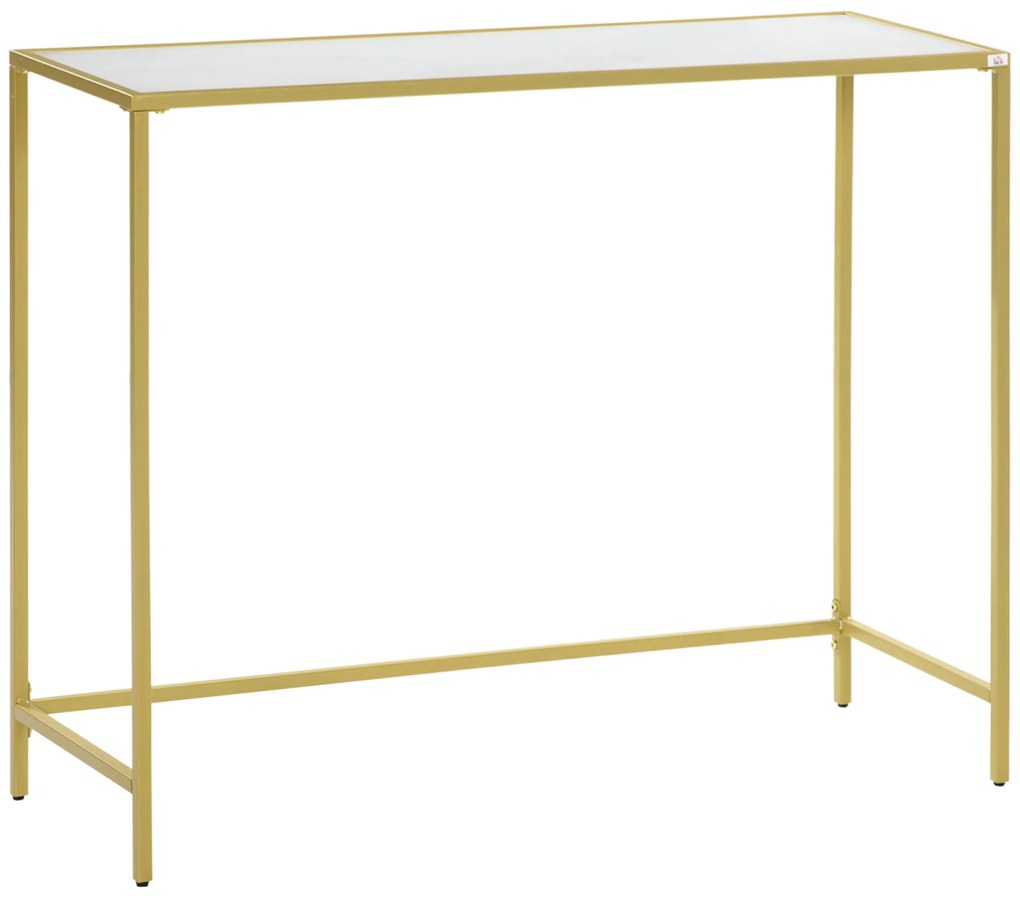 HOMCOM Mesa Consola Mesa de Entrada com Vidro e Estrutura de Aço para Corredor Sala de Estar Estilo Moderno com Anti-Rolamento Carga Máxima 25kg 100,5x35x80cm Branco e Dourado