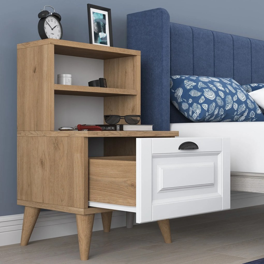 Mesa de Cabeceira BD105 – Nogueira e Branco – 45x74,4x40 cm