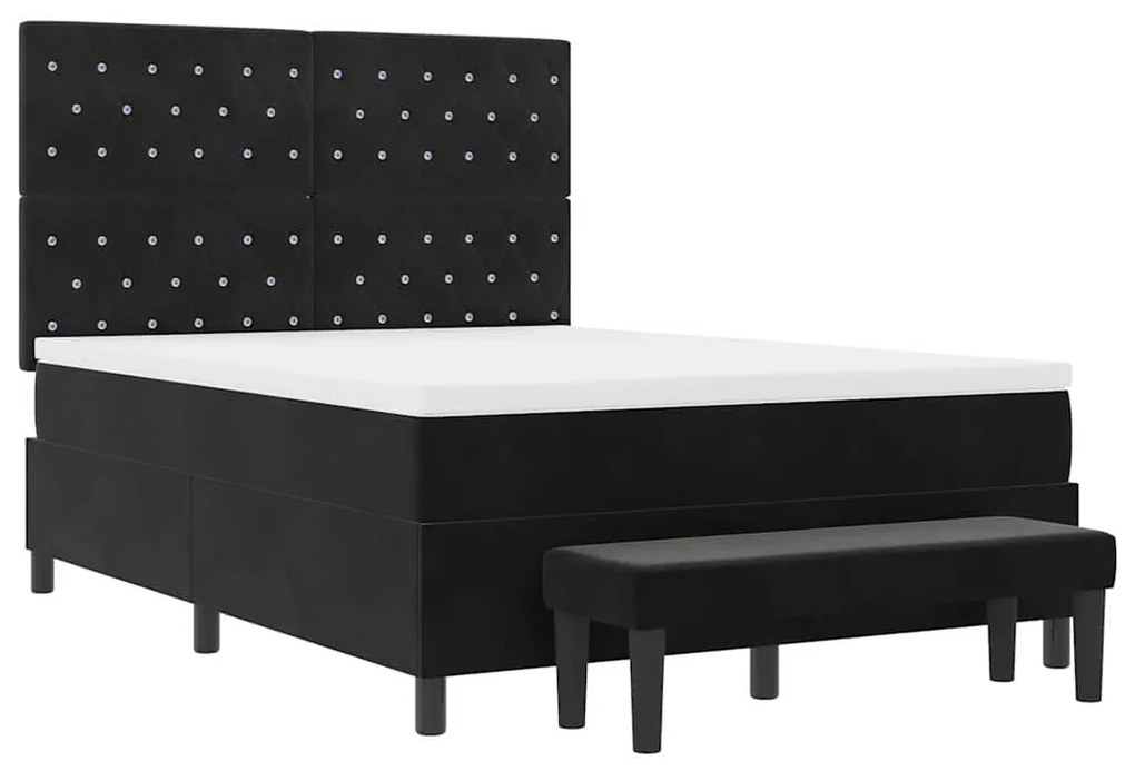 Cama Box Spring com Colchão e Banco Preto 160x200 cm Veludo