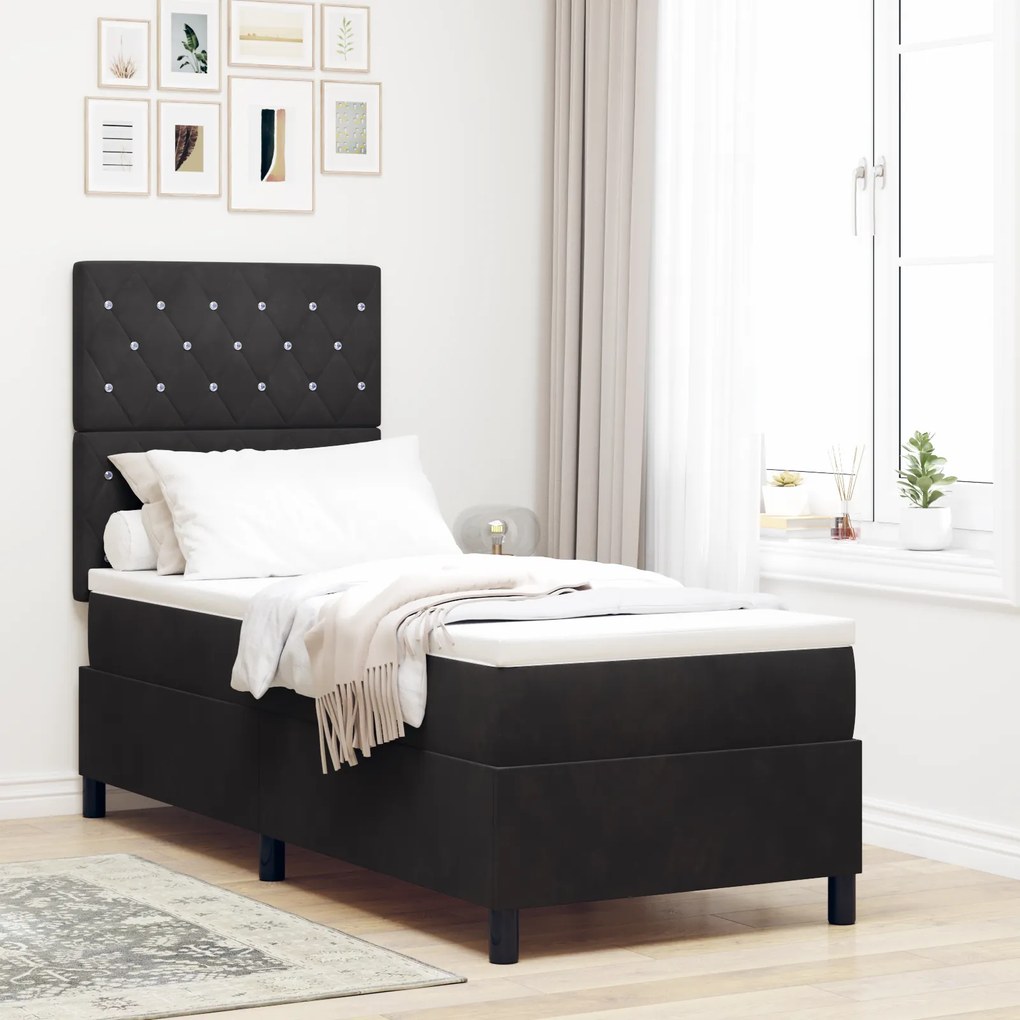 Cama Box com Colchão vidaXL Preto 80x200 cm Veludo