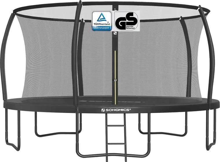 Trampolim de 427 cm de diâmetro com rede de segurança e varas curvas, preto