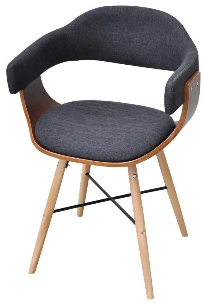 Cadeiras jantar 4 pcs madeira curvada e tecido cinzento-escuro