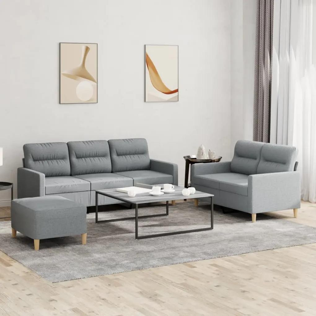 3201608 vidaXL 3 pcs conjunto de sofás com almofadões tecido cinzento-claro