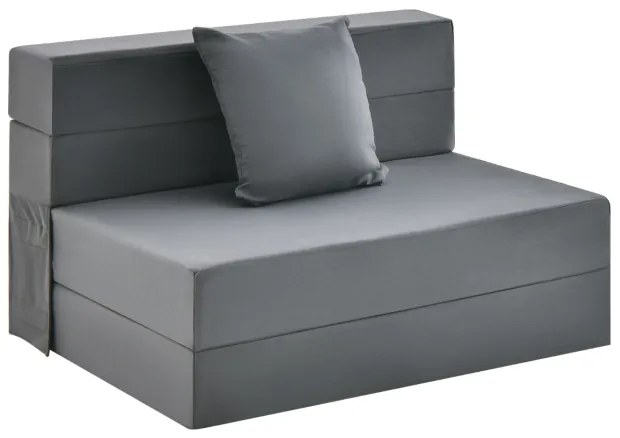 Sofá-cama de 3 seções com colchão dobrável de espuma de alta densidade com travesseiro capa lavável com fecho Cinzento Escuro