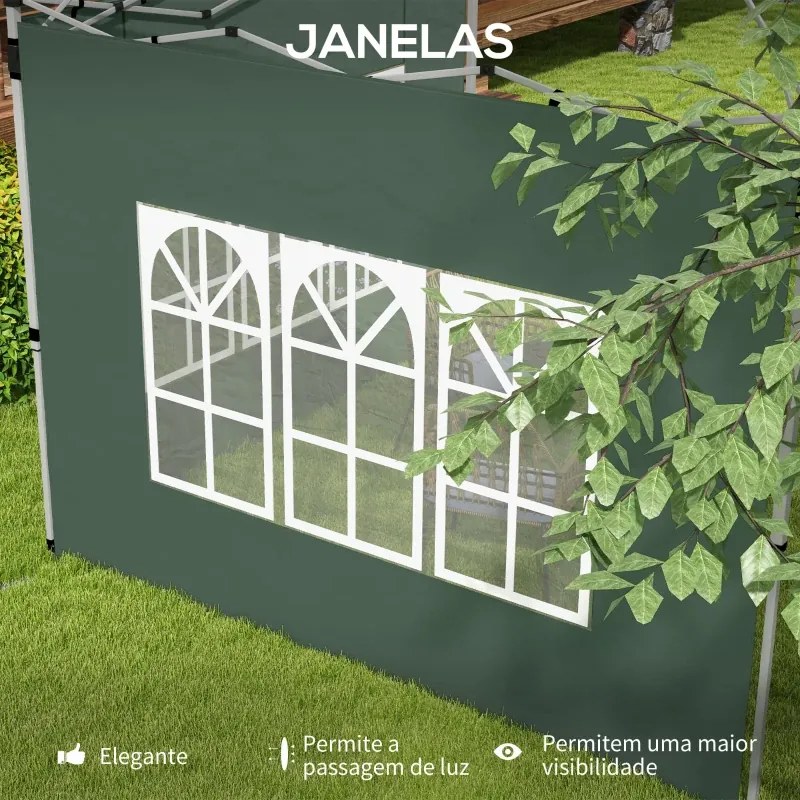 2 Paredes Laterais para Tenda de 3x3 / 3x4 m 295x195 cm (ESTRUTURA NÃO INCLUIDA) Parede de Substituição de Tecido Oxford para Tendas Dobráveis Verde