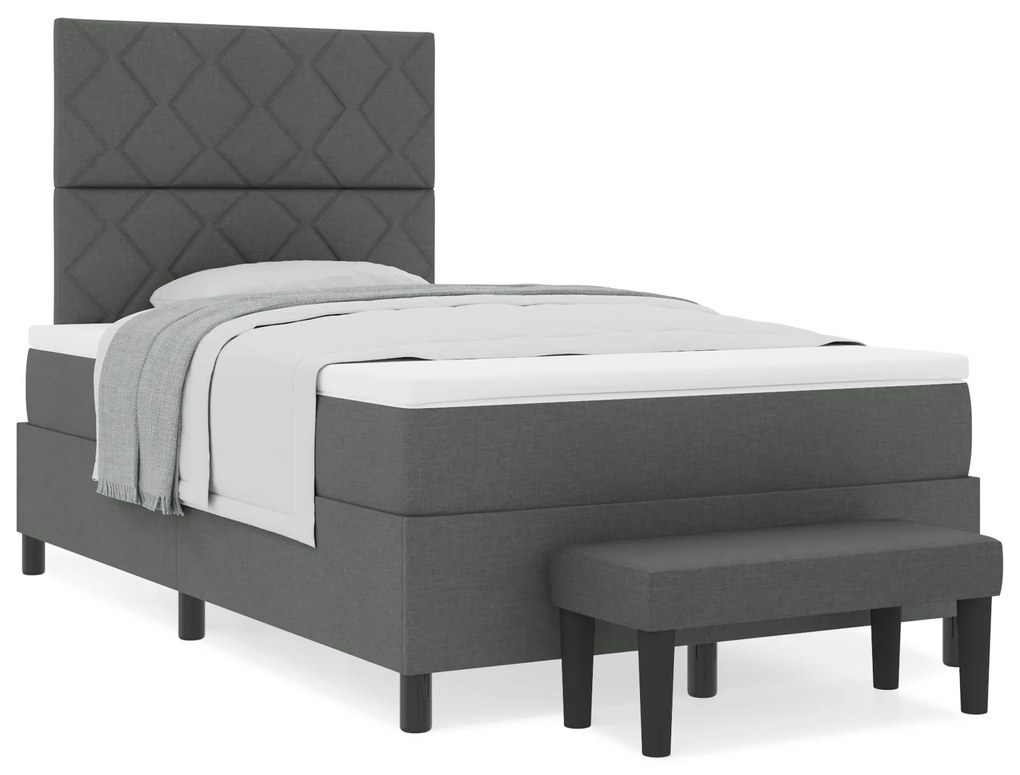Cama Box Spring com Colchão e Banco Cinza Escuro 120x190 cm Tecido