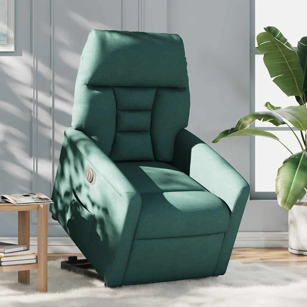 Poltrona reclinável elevatória elétrica tecido verde-escuro