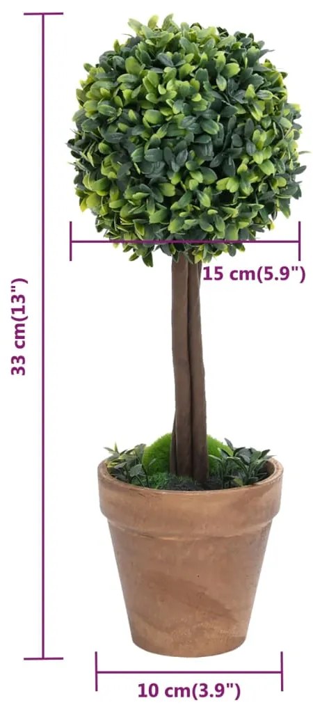 Plantas bolas de buxo artificiais c/ vasos 2 pcs 33 cm verde