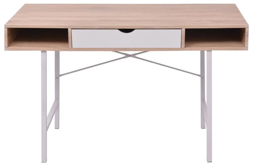 Mesa com 1 gaveta, cor carvalho e branco