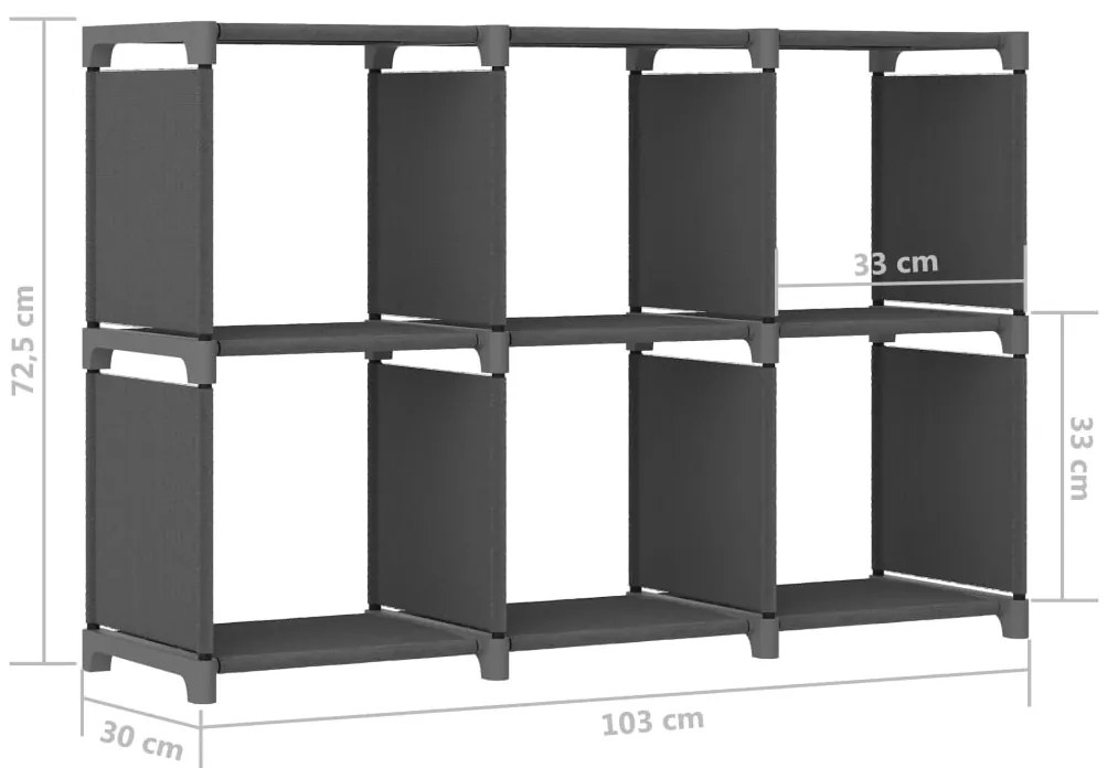 Unidade de prateleiras 6 cubos 103x30x72,5 cm tecido cinzento
