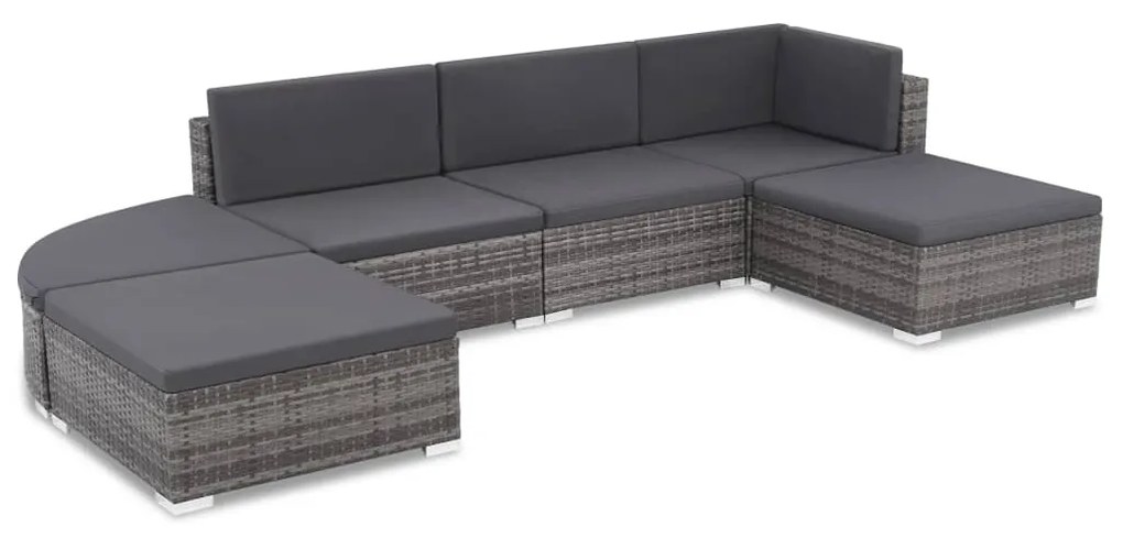 44425 vidaXL 6 pcs conjunto lounge de jardim c/ almofadões vime PE cinzento