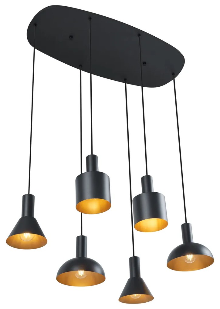 Candeeiro suspenso moderno preto com 6 luzes - Biles Moderno