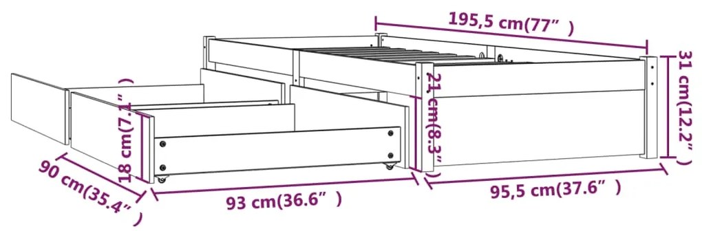 Estrutura cama com gavetas 90x190 cm Single branco