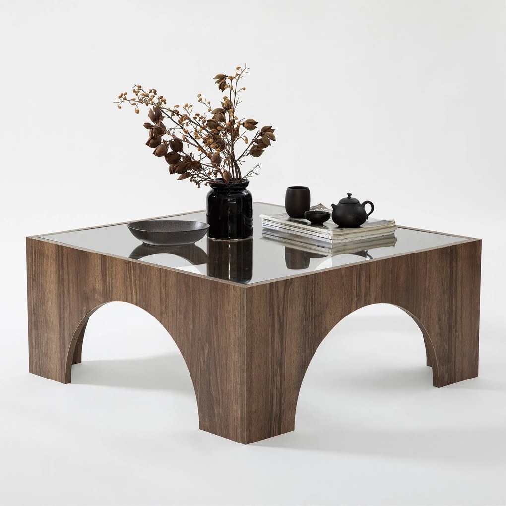 Mesa de Café Seine - Transparente e Nogueira - 80x35x80 cm
