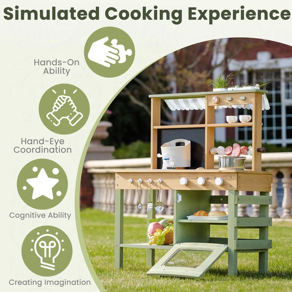 Cozinha de brincar para crianças de madeira ao ar livre 87,4 x 72,9 x 29 cm  Verde