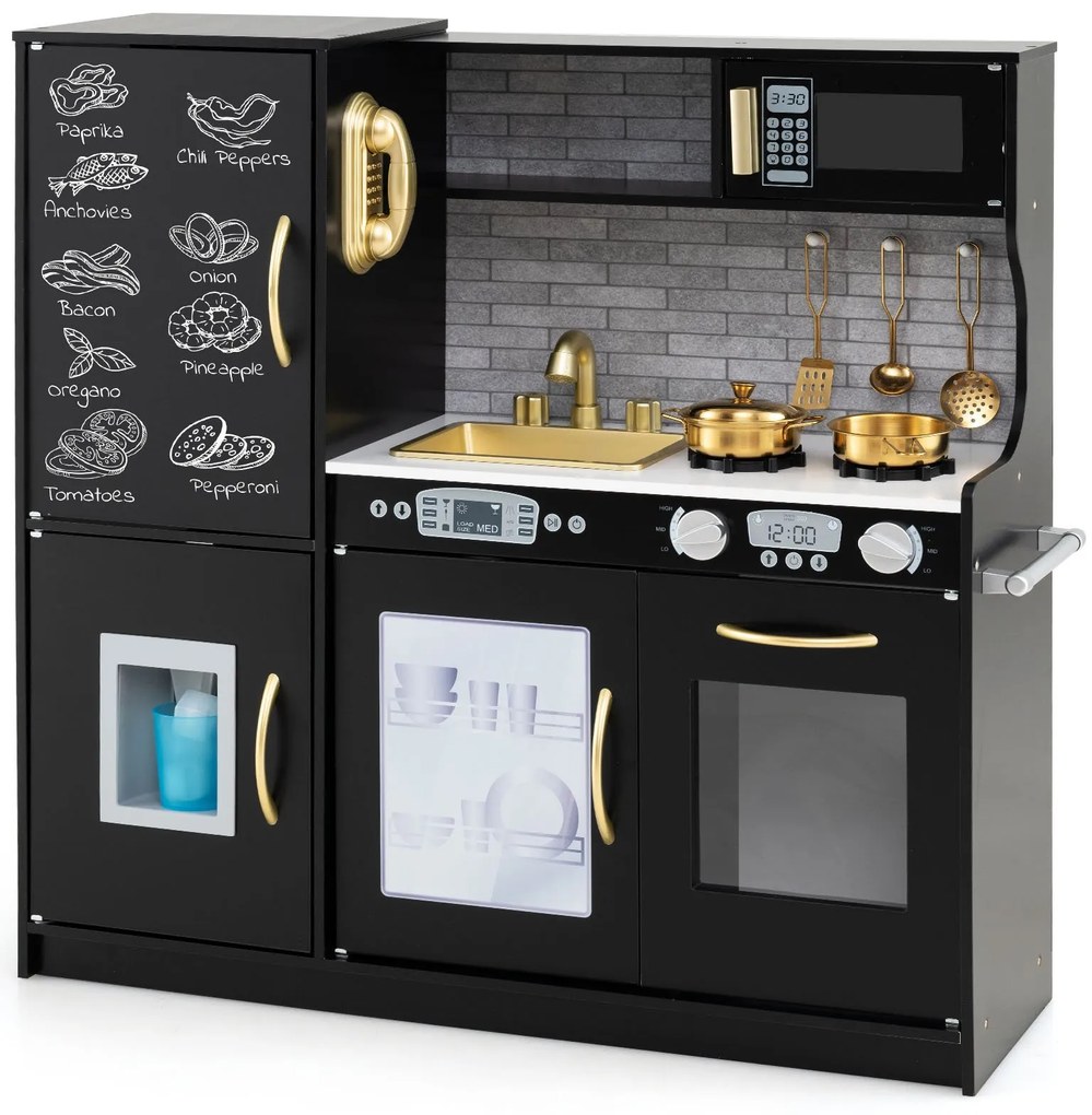 Conjunto de cozinha de faz de conta para crianças com acessórios e sons simulados - marrom rústico