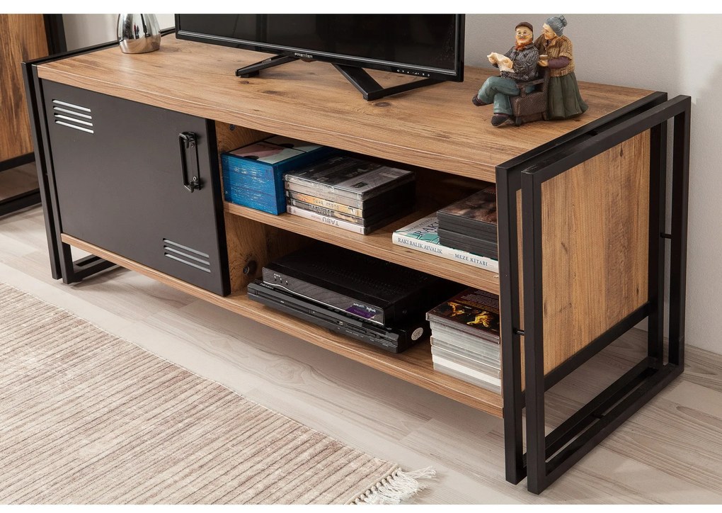 Móvel TV Cosmo – Pinheiro Atlântico e Preto – 130x50x45 cm