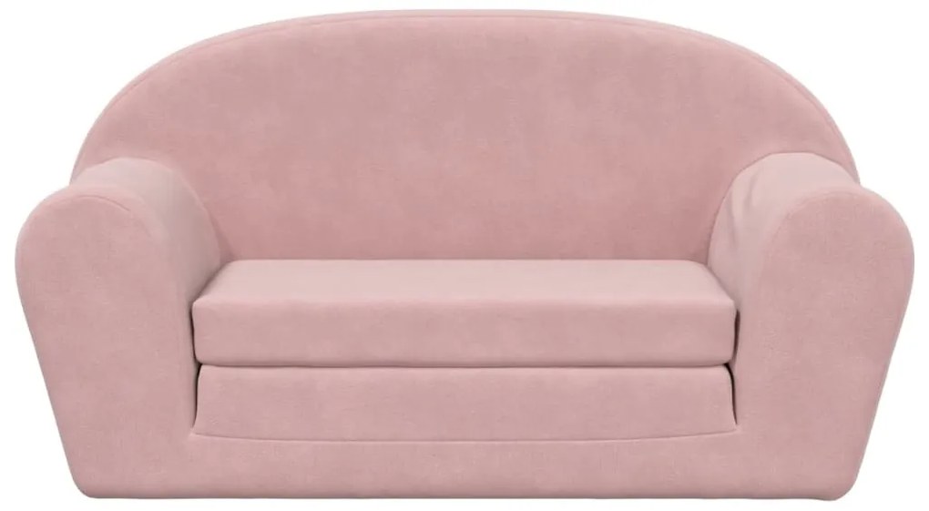 Sofá-cama infantil de 2 lugares pelúcia macia rosa