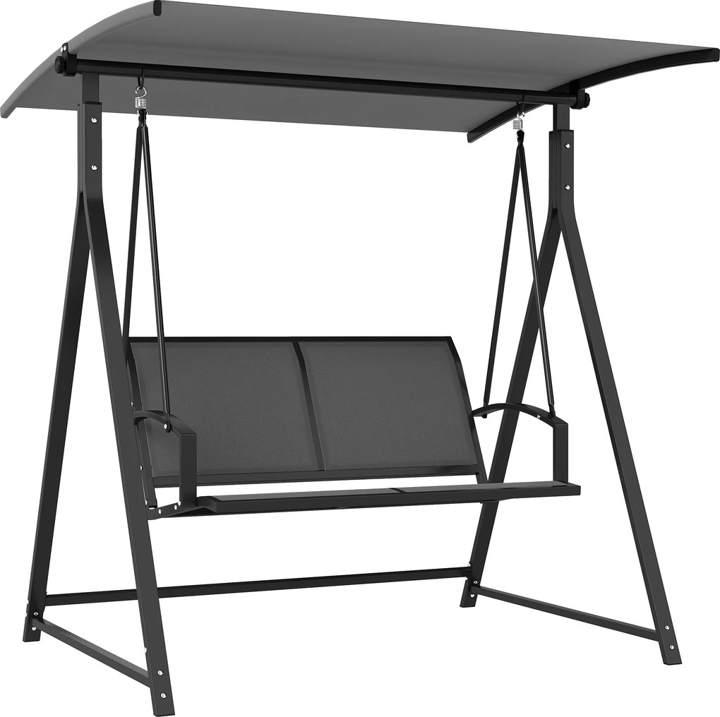 Baloiço de Jardim de 2 Lugares com Toldo Ajustável 90° Proteção UV 30+ e Estrutura Triangular 160x112x162 cm Cinzento Escuro