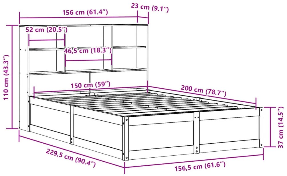 Cama sem colchão 150x200 cm madeira de pinho maciça branco